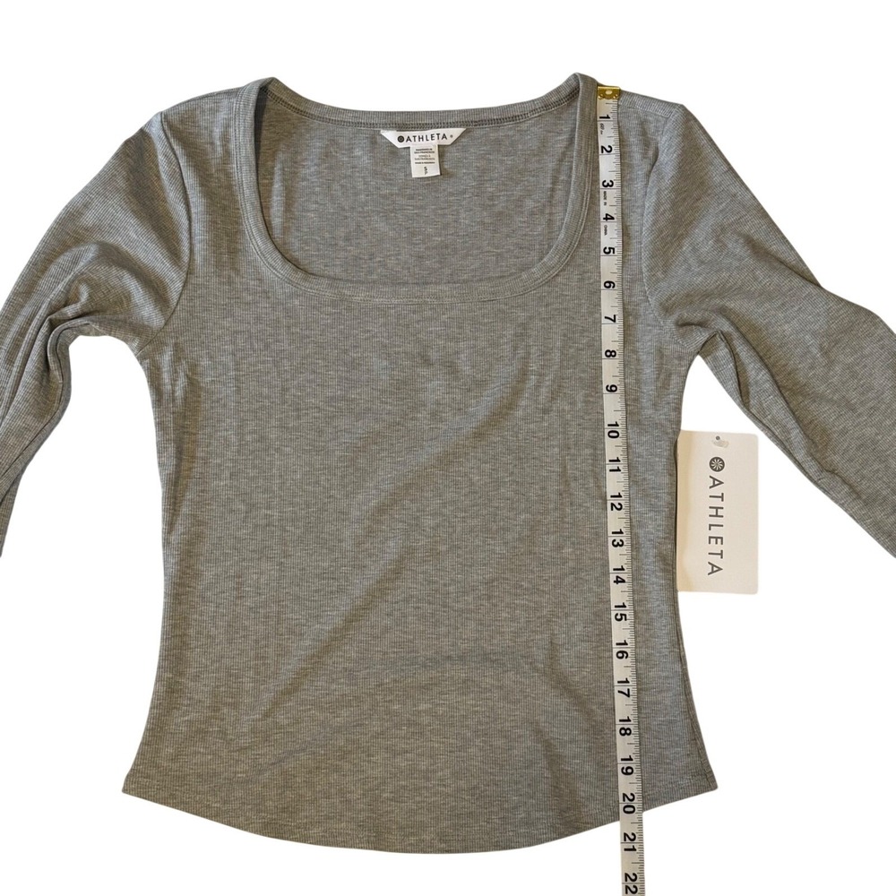 Athleta Top Rib Square Neck Grey Long Sleeve Fitted Small Athleisure NWT - Picture 8 of 8